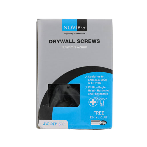 NOVIPro Drywall Screws 3.5 x 42mm Black Phosphate Plated Pack of 500