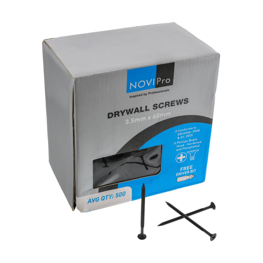 NOVIPro Drywall Screws 3.5 x 60mm Black Phosphate Plated Pack of 500