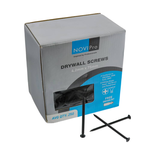 NOVIPro Drywall Screws 3.5 x 75mm Black Phosphate Plated Pack of 500