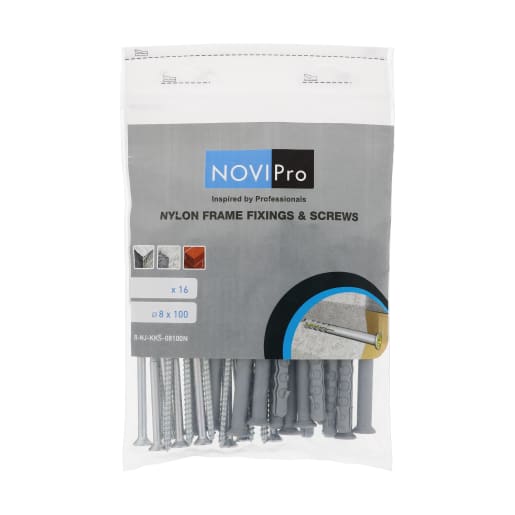 NOVIPro Frame Fixing Nylon Plug Countersunk Pozi-Head Screw 100 x 8mm Pack of 16