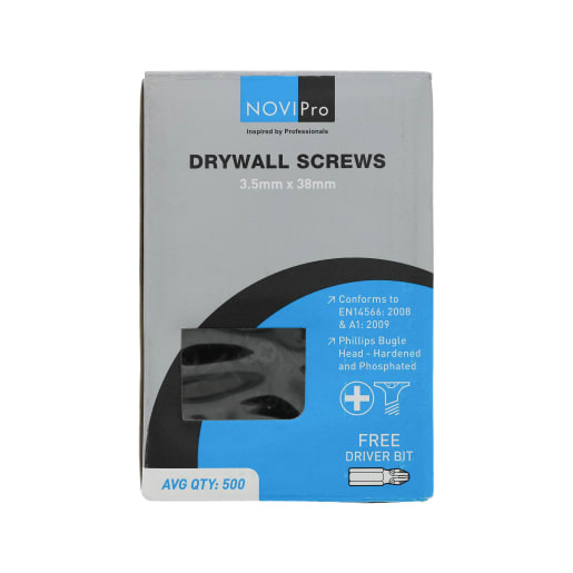 NOVIPro Bugle Head Drywall Screws And Bit 3.5 x 38mm Black