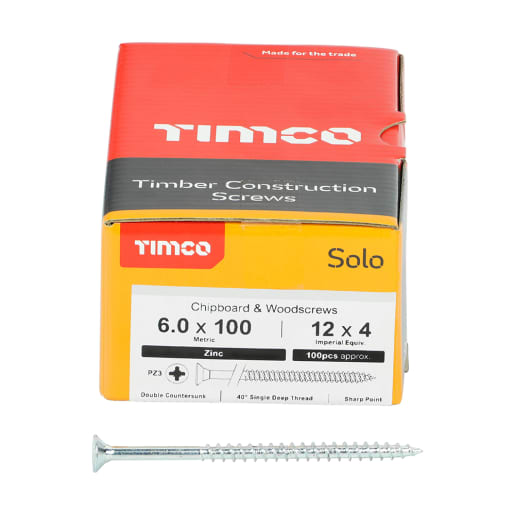 TIMCO Solo Woodscrews PZ2 CSK 100 x 6mm Zinc Plated