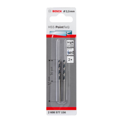 Bosch HSS PointTeQ Twist Drill Bit 57 x 2.5mm Pack of 2 Chrome