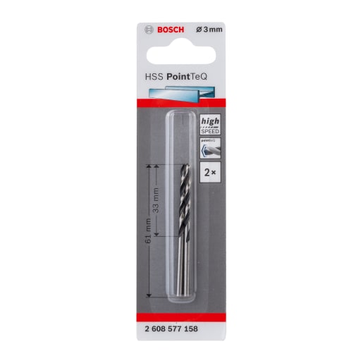 Bosch HSS PointTeQ Twist Drill Bit 61 x 3mm Pack of 2 Chrome