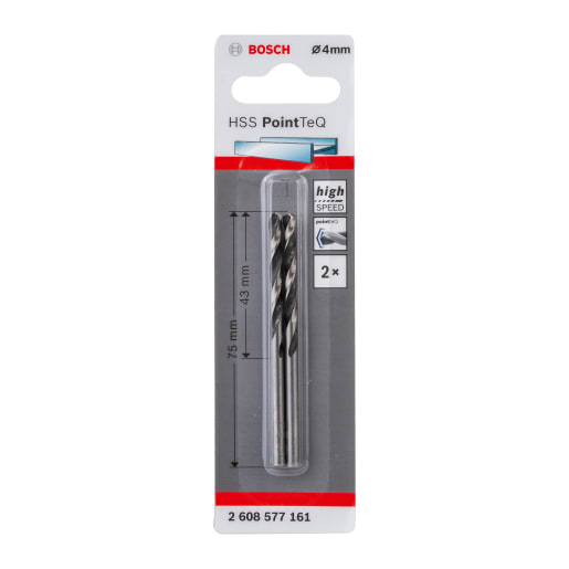 Bosch HSS PointTeQ Twist Drill Bit 75 x 4mm Pack of 2 Chrome