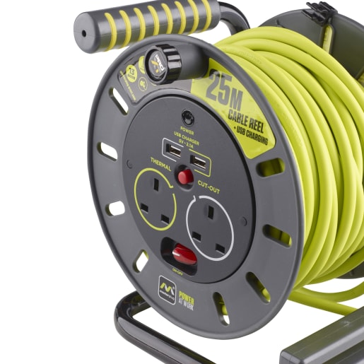 2 Gang Waterproof Extension Reel 25m - Power Leads