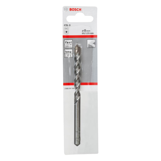 Bosch Drilling Cylinder 3 Concrete Percussion Bit 8mm Silver