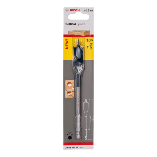 Bosch Self Cut Speed Flat Drill Bit 16mm Silver And Polished Steel