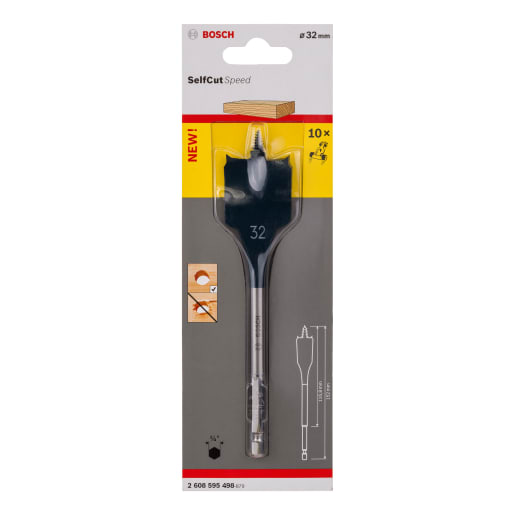 Bosch Self Cut Flat Hex Shank Wood Drill Bit 32mm Silver