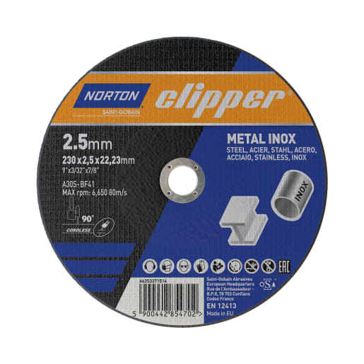 Norton Clipper Flat Metal Cutting Disc 230 x 2.5 x 22.23mm