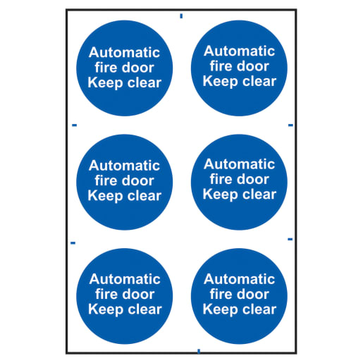‘Automatic Fire Door Keep Clear’ Sign 100mm x 100mm 6 Per Sheet