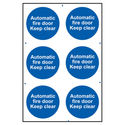 ‘Automatic Fire Door Keep Clear’ Sign 100mm x 100mm 6 Per Sheet