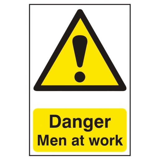 Danger Men At Work' Sign, Self-Adhesive Semi-Rigid PVC 200mm x 300mm