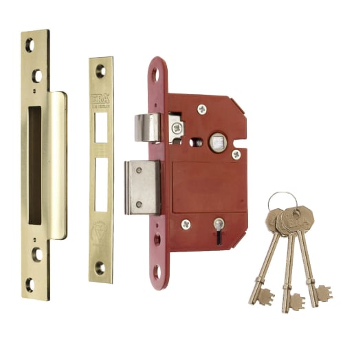 ERA Fortress Mortice Lock 5 Lever Sashlock Brass 3-Keyed 64mm