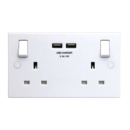 BG Electrical 2 Gang Double Switched Socket 13Amp White