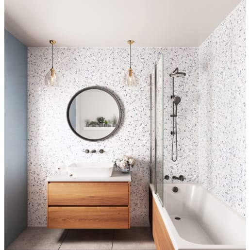 Showerwall Square Cut Shower Wall Panel 2440 x 1200mm Blue Terrazzo