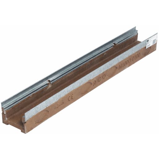 ACO MultiDrain® M100D No. 0100 Shallow Drainage Channel with Galvanised Rail 1000mm D 400