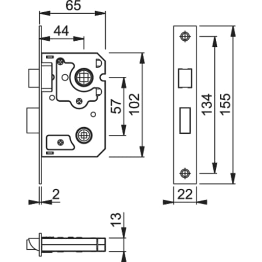 Arrone Mortice 5 Lever Bathroom Lock 155 x 13 x 79mm Nickel Plated AR184S-63-NP