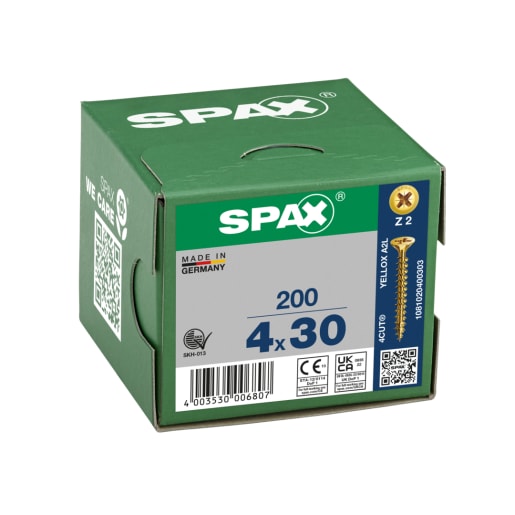 SPAX YELLOX Coated Universal Woodscrews PZ2 Bit Recess 4.0 x 30mm Box of 200