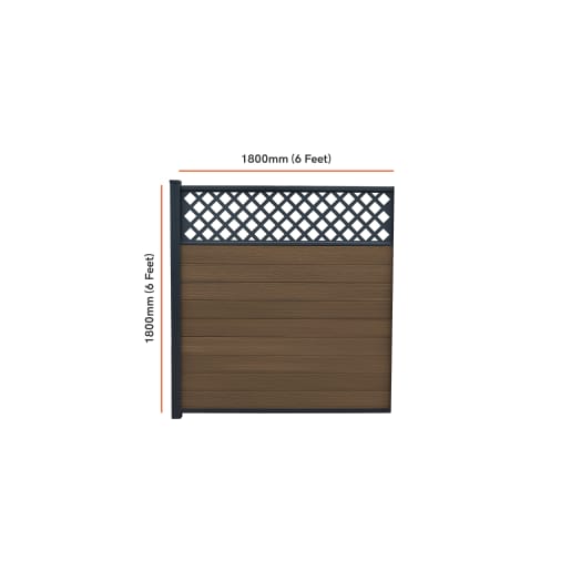 Piranha In-Ground Composite Fence Kit with Diagonal Trellis 1800mm Brown Cedar