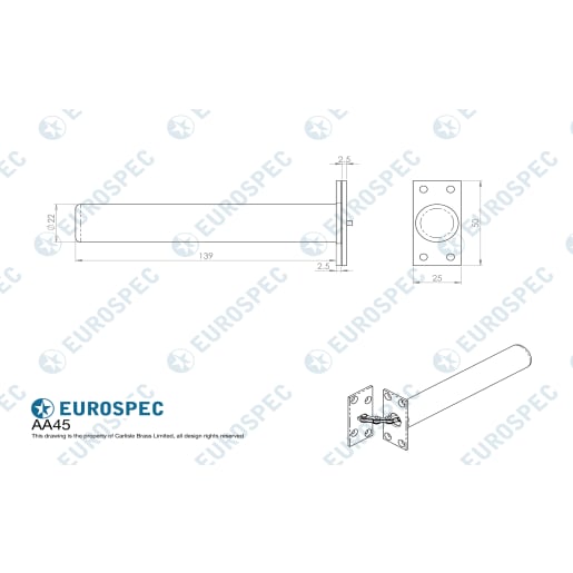 Carlisle Brass Concealed Chain Door Closer 139mm Polished Chrome