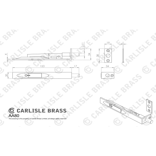 Carlisle Brass Lever Action Flush Bolt 152 x 20mm Satin Chrome