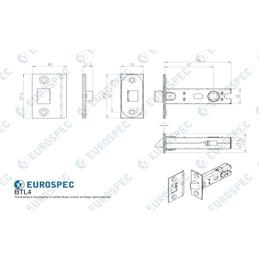 Eurospec Tubular Latch with Bolt 76mm Nickel Plated