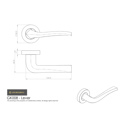 Carlisle Sines Lever on Rose Latch Pack Satin Chrome/Nickel Plated