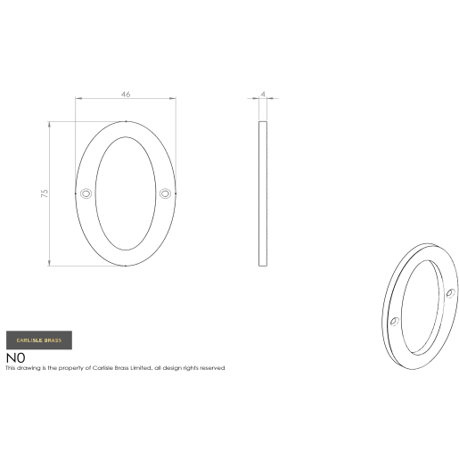 Carlisle Brass Numeral '0' Face Fix Number 76mm Polished Brass