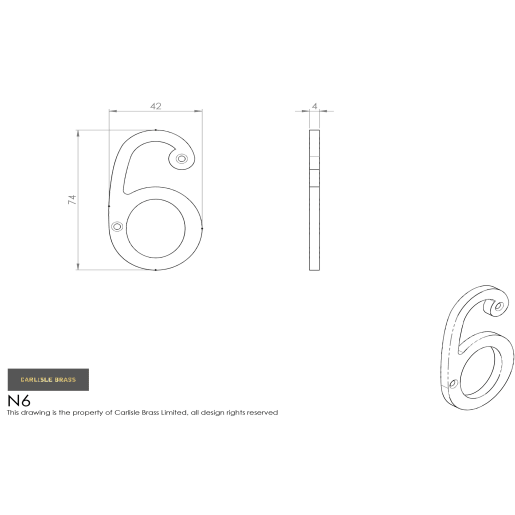 Carlisle Brass Numeral '6' Face Fix Number 76mm Polished Chrome