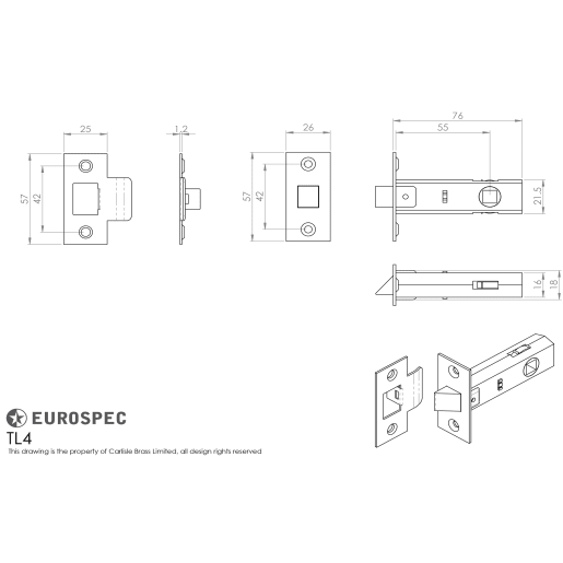 Carlisle Brass Tubular Mortice Latch Nickel Plated