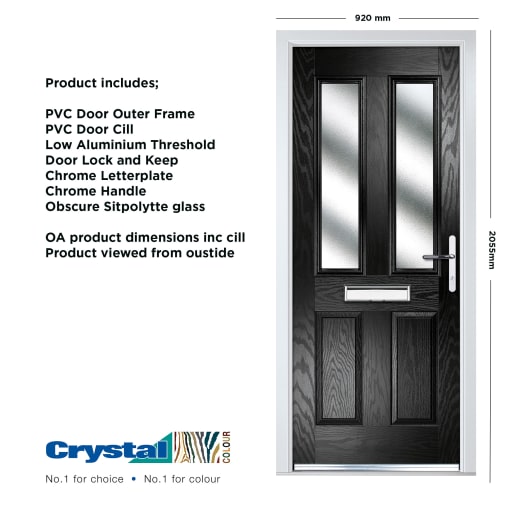 Crystal Four Square Composite Door 920 x 2055mm Two Glass Left Hand Obscure Glazed Black