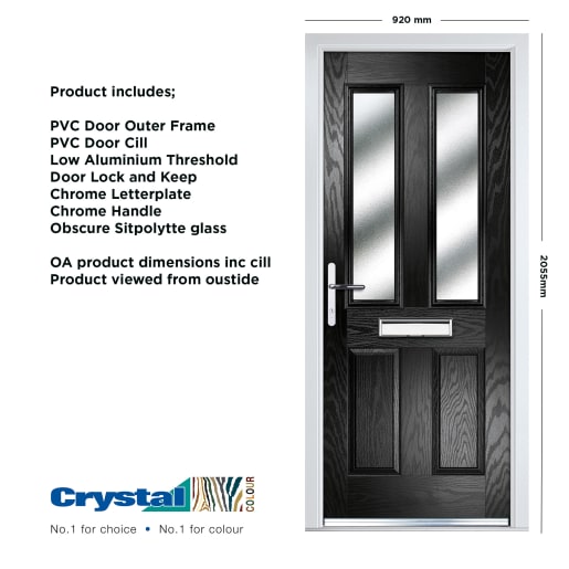 Crystal Four Square Composite Door 920 x 2055mm Two Glass  Right Hand Obscure Glazed Black