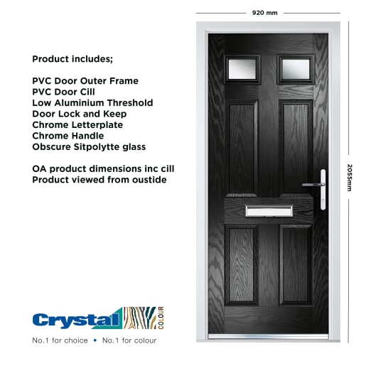 Crystal Six Square Composite Door Two Glass Left Hand 920 x 2055mm Obscure Glazed Black