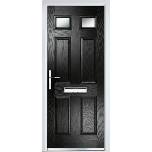 Crystal Six Square Composite Door 920 x 2055mm Two Glass  Right Hand Obscure Glazed Black