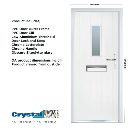 Crystal Cottage Composite Door 920 x 2055mm Long Glass RL Obscure Glazed White