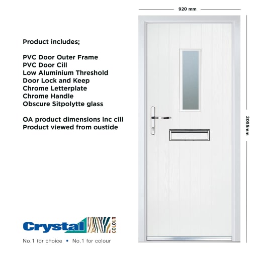 Crystal Cottage Composite Door 920 x 2055mm Long Glass RR  Obscure Glazed White