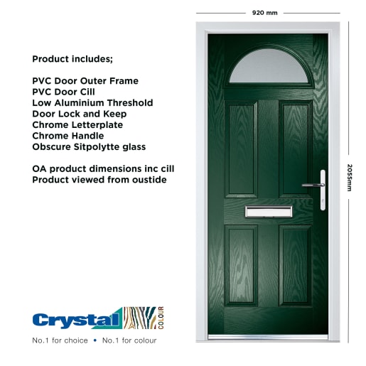 Crystal Four Square Composite Door 920 x 2055mm Left Hand  Obscure Glazed Sunburst Green