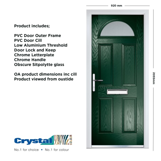 Crystal Four Square Composite Door 920 x 2055mm Right Hand  Obscure Glazed Sunburst Green