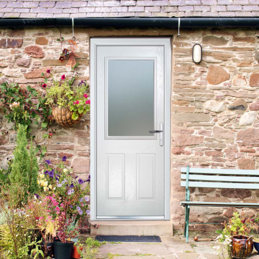 Crystal Two Square Glass Composite Door 920 x 2055mm Left Hand Obscure Glazed White