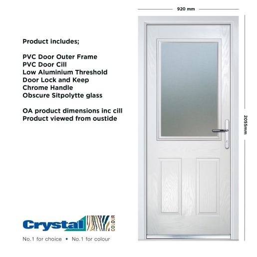 Crystal Two Square Glass Composite Door 920 x 2055mm Left Hand Obscure Glazed White