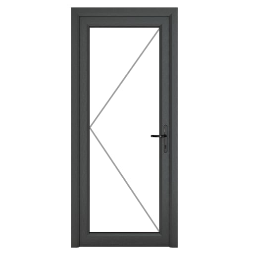 PVC-U Single Door Clear Glazed Left Hand 890 x 2090 mm Grey/White