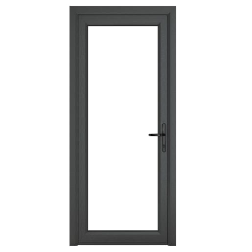 PVC-U Single Door Clear Glazed Left Hand 920 x 2090 mm Grey/White