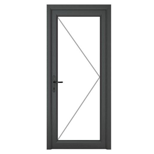 PVC-U Single Door Clear Glazed Right Hand 920 x 2090 mm Grey/White