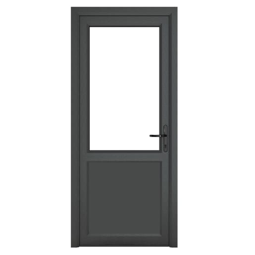 PVC-U Single Door 1 Panel Clear Glazed Left Hand 840 x 2090 mm Grey/White