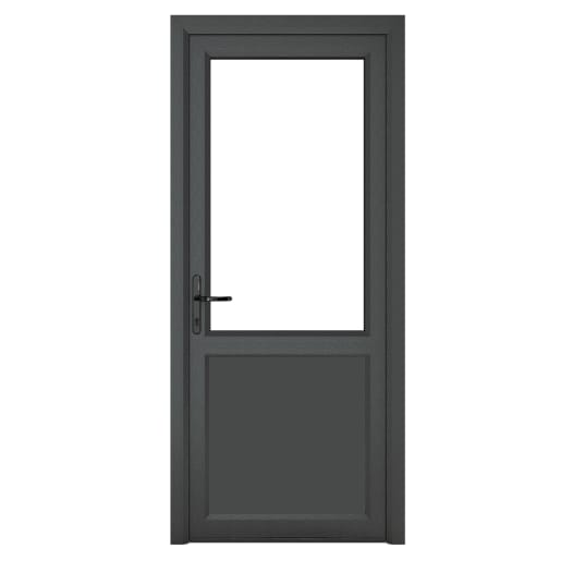 PVC-U Single Door 1 Panel Clear Glazed Right Hand 840 x 2090 mm Grey/White