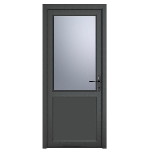 PVC-U Single Door 1 Panel Obscure Glazed Left Hand 840 x 2090 mm Grey/White