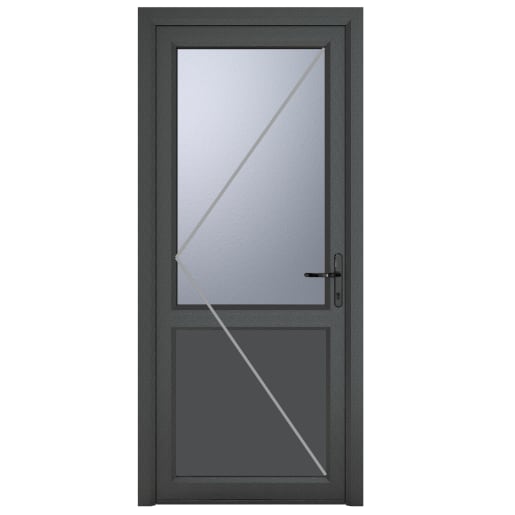 PVC-U Single Door 1 Panel Obscure Glazed Left Hand 840 x 2090 mm Grey/White