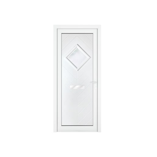 Crystal uPVC Front Door Small Diamond Glass Hamburg White Left Hand Obscure Glass 920x2090mm