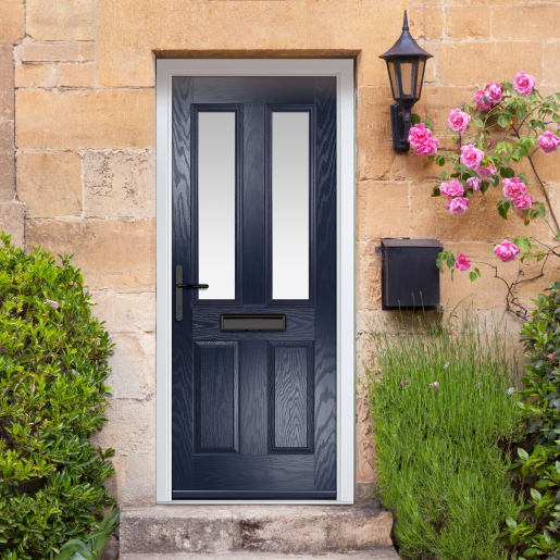 Carnoustie Blue Clear Glass 920 x 2090mm Right Hand